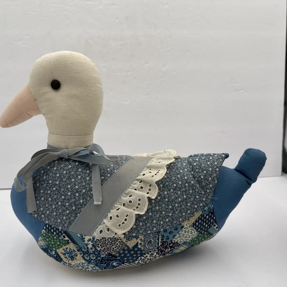 Vtg Handmade Cloth Patchwork Quilted Plush Cottagecore‎ Duck Shelf Sitter Decor